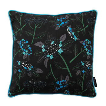 Hydrangea Black Floral Patterned Cotton Cushion, 2 of 5