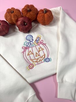 Trick Or Treat Pumpkin Embroidered Sweatshirt, 5 of 5