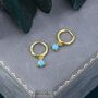 Sterling Silver 4mm Blue Turquoise Hoop Earrings, thumbnail 9 of 12