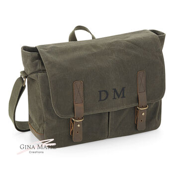 Personalised Embroidered Messenger Bag Waxed Canvas Bag, 3 of 3