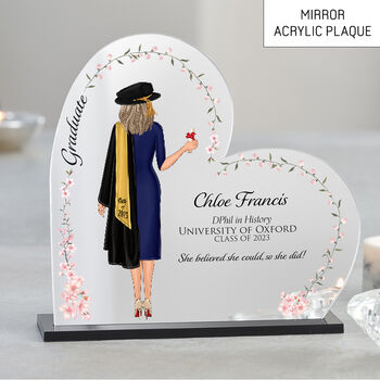 Personalised Graduation Pink Flower Heart Plaque Gift, 4 of 11