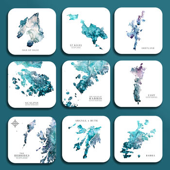 Scotland's Islands Watercolour Map Table Coasters, 3 of 8