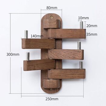 Solid Oak Coat Rack Foldable Swing Arm Five Hooks, 6 of 11