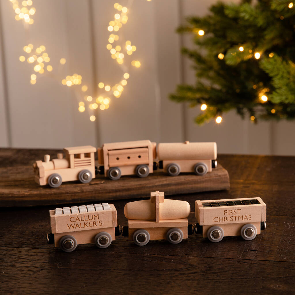 Personalised First Christmas Wooden Train Set, 1 of 4