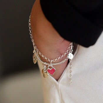 Personalised Sterling Silver Heart Charm Bracelet, 5 of 10