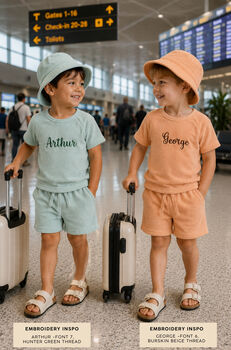 Summer Personalised 3pcs Towelling Sets Embroidered Kids Personalised T Shirt And Shorts Holiday, Beach , Swimming, 3 of 13
