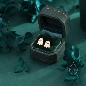 Tiny Little Cute Ghost Stud Earrings In Sterling Silver, 7 of 12