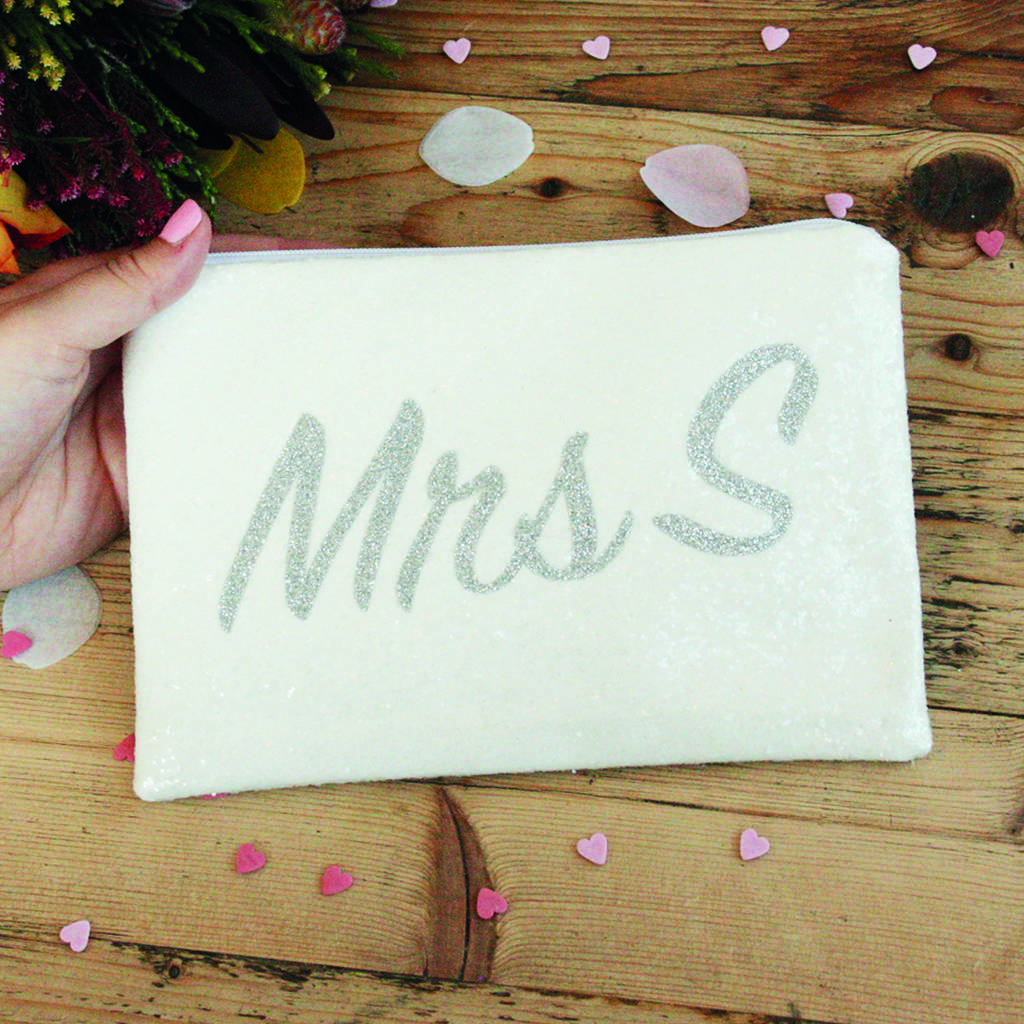 personalised mrs clutch bag