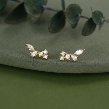 Clear Cz Cluster Stud Earrings In Sterling Silver, 5 of 12