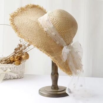 Monaco Cream White Ombré Ribbon Bow Straw Hat, 2 of 3