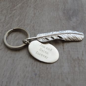 Personalised Sterling Silver Feather And Tag Keyring, 4 of 11