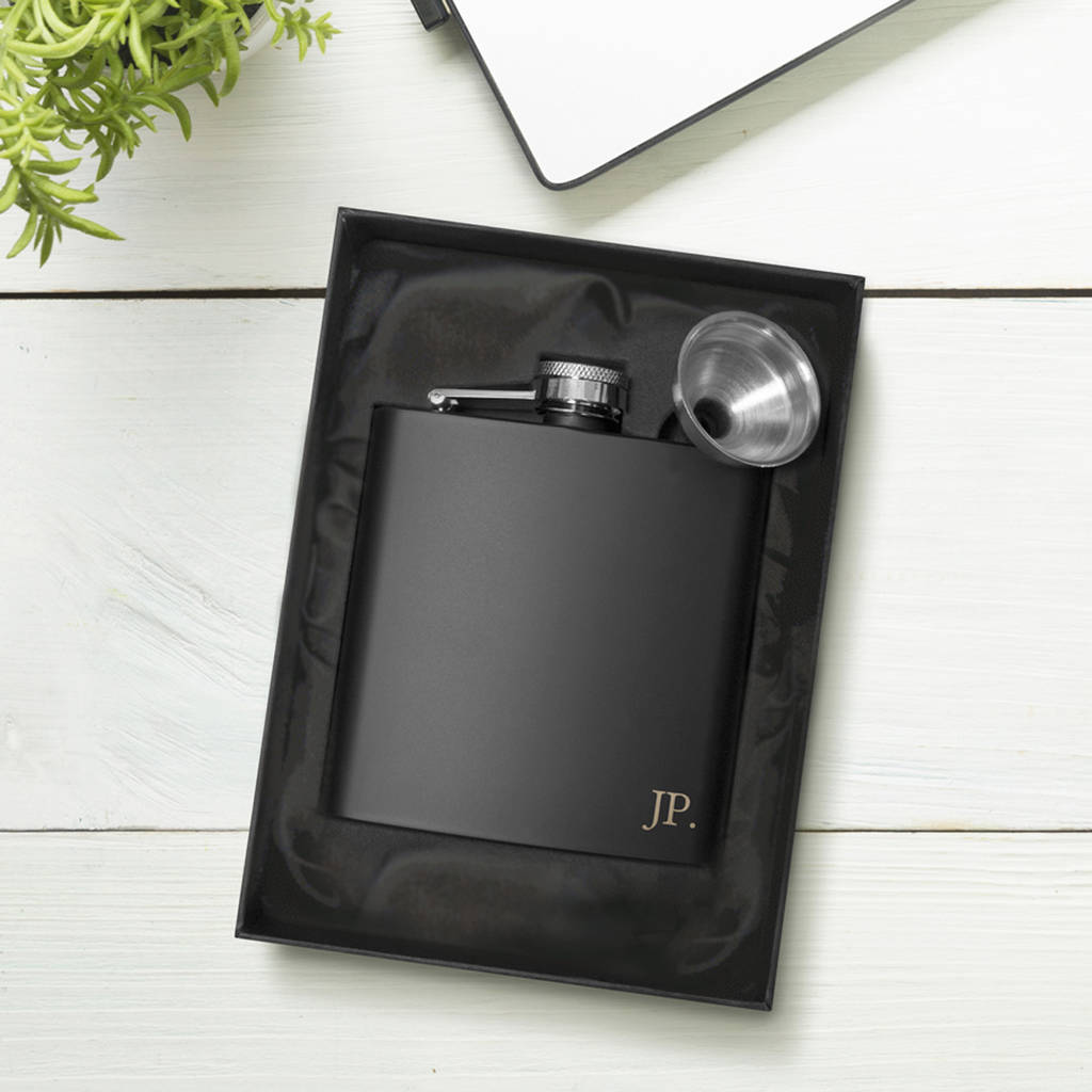 Monogrammed Hip Flask With Funnel In Gift Box, 1 of 2