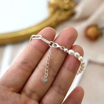 Cindy Ivory Silver Pearl Ball Love Clip Charm Gift Bracelet, 4 of 8