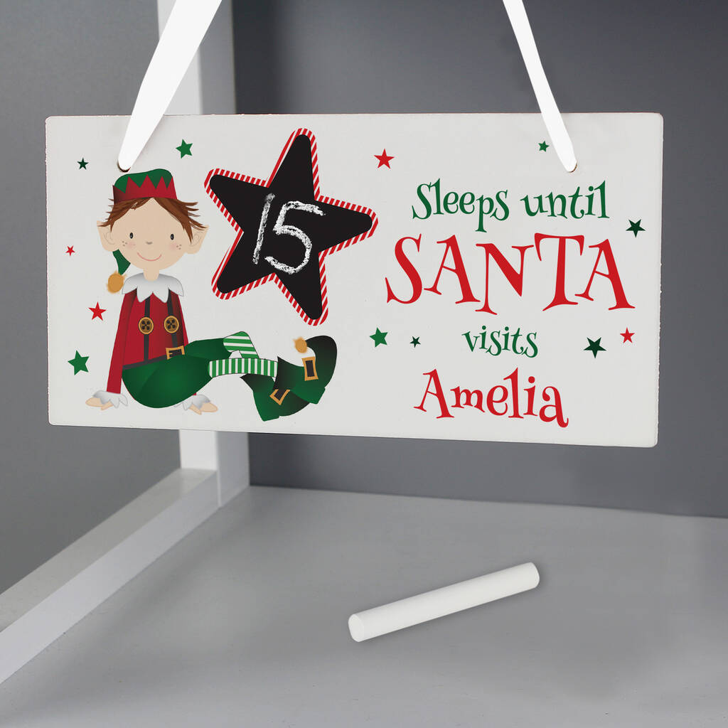 Personalised Elf Christmas Countdown Sign For Kids, 1 of 6