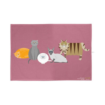 Cat Characters Small Tray + Pink Tea Towel Gift Set, 3 of 7