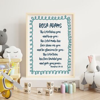 Personalised Colourful Baby Blessing Print With Handwritten Scripture, 6 of 7