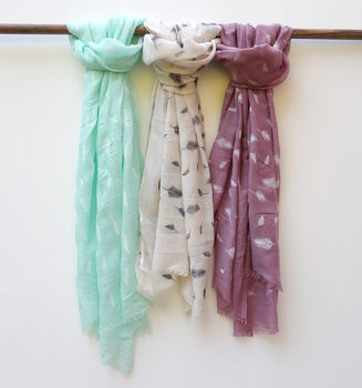 Rose Pink Feather Print Summer Scarf, 6 of 12