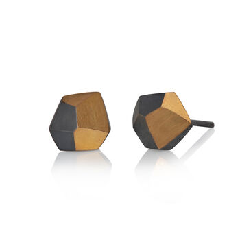 Oxidised Silver And Gold Keum Boo Nugget Studs, 2 of 3