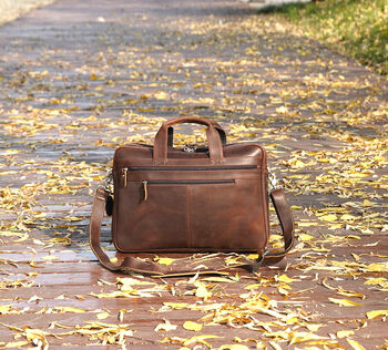 Genuine Leather Double Front Zips Briefcase, 6 of 12