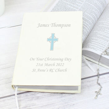 Personalised Eco Friendly Blue Cross Holy Bible, 2 of 6