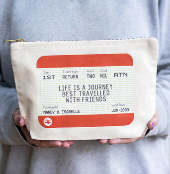 Personalised Train Ticket Friendship Make Up Bag, 2 of 5