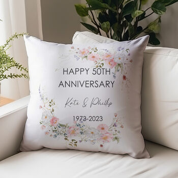 Personalised Floral 50th Wedding Anniversary Cushion, 2 of 2