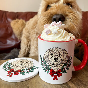 Personalised Christmas Wreath Dog Lover Mug, 4 of 12