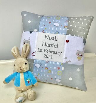 Baby Bear Patchwork Name Cushion, 3 of 5
