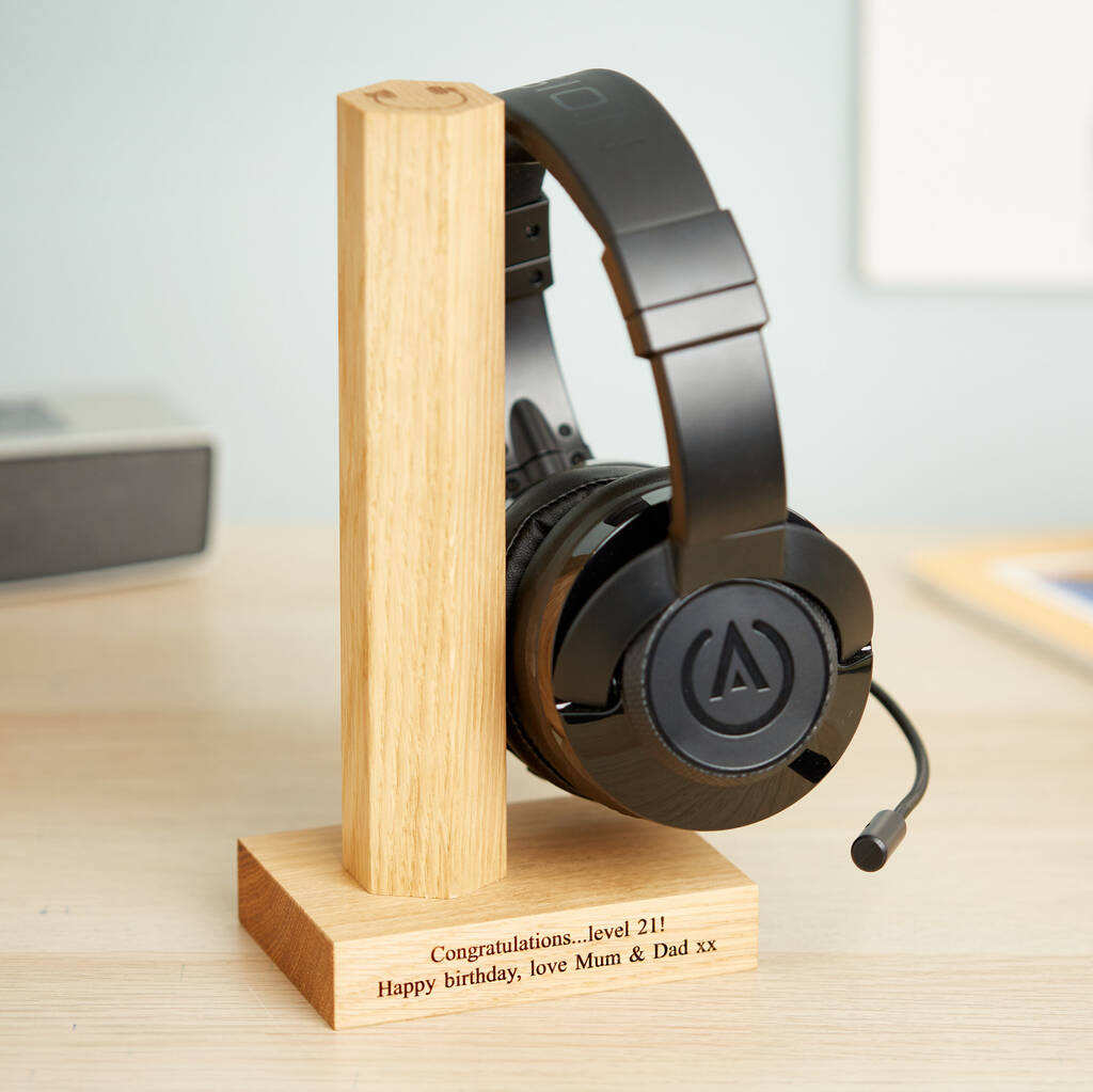 Personalised Solid Oak Headphone Stand By MijMoj Design