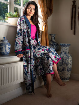 Indian Cotton Leaf Print Robe, 4 of 4