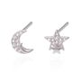 Kandra Double Moon And Star Studs | 925 Sterling Silver, thumbnail 2 of 4