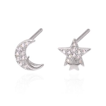 Kandra Double Moon And Star Studs | 925 Sterling Silver, 2 of 4