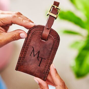 Engraved Initials Full Grain Leather Luggage Tag, 7 of 8