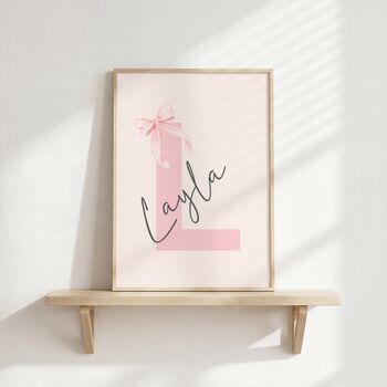 Girls Personalised Bow Themed Print Set Of Three For Nursery Or Bedroom, 5 of 5