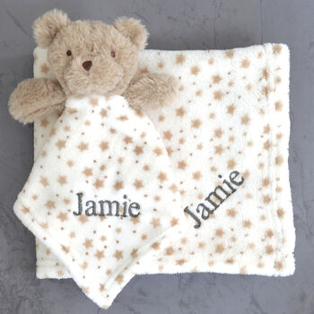 Personalised Unisex Teddy Comforter And Blanket Set, 7 of 8