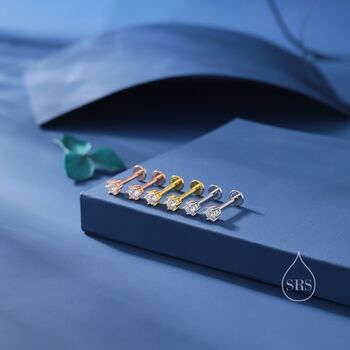 Brilliant Cut 3mm Cz Internally Threaded Flat Back Earrings In Sterling Silver, 5 of 10