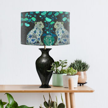 Chinoiserie Leopard Twins On Charcoal Lampshade, 2 of 5