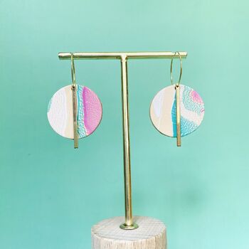 Handmade Leather Full Moon Dangly Colourful Earrings Marbled, 2 of 8