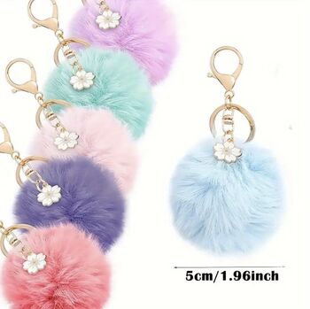 Faux Fur Fluffy Heart/ Pom Pom Keyring’s , Six Colours, Three Designs, 6 of 8
