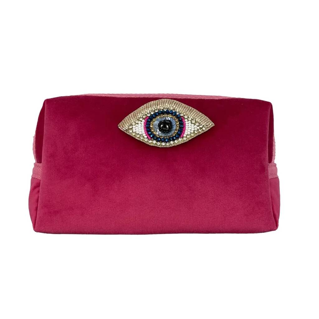 Pink Velvet Cosmetic Bag With Golden Eye Pin By Heliotique
