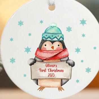 Personalised Baby's First Christmas Penguin Porcelain Christmas Bauble, 2 of 5