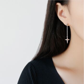 Sterling Silver Asymmetrical Cross Dangle Stud Earrings, 3 of 5