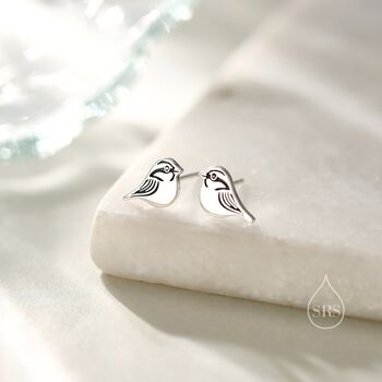 Sterling Silver Tiny Sparrow Bird Stud Earrings, 4 of 11