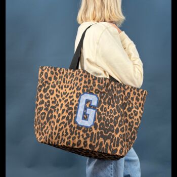 Personalised Initial Leopard Print Shopping Bag, 3 of 3