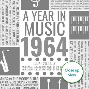 Personalised 60th Birthday Print 1964 Music Year Gift, 5 of 11