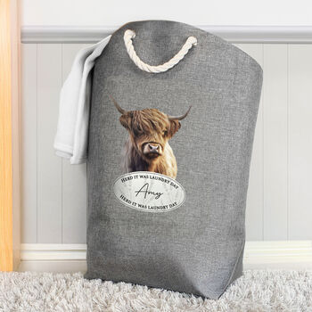 Personalised Highland Cow Laundry Bag, 2 of 3