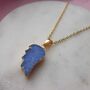 Blue Angel Wing Druzy Gemstone Gold Plated Necklace, thumbnail 1 of 4