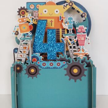 4th Birthday 3D Card With Robots And Machines, 2 of 3