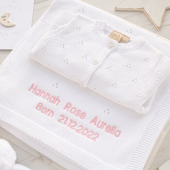 Toffee Moon White Pointelle Christening Baby Blanket, 7 of 12
