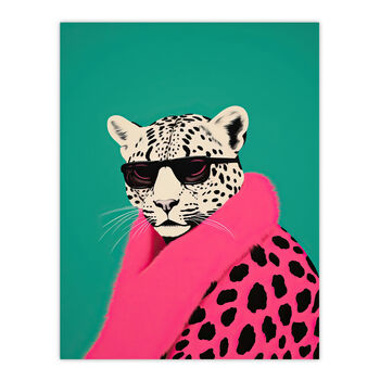 Fashion Cheetah Fun Bright Pink Teal Wall Art Print, 6 of 6